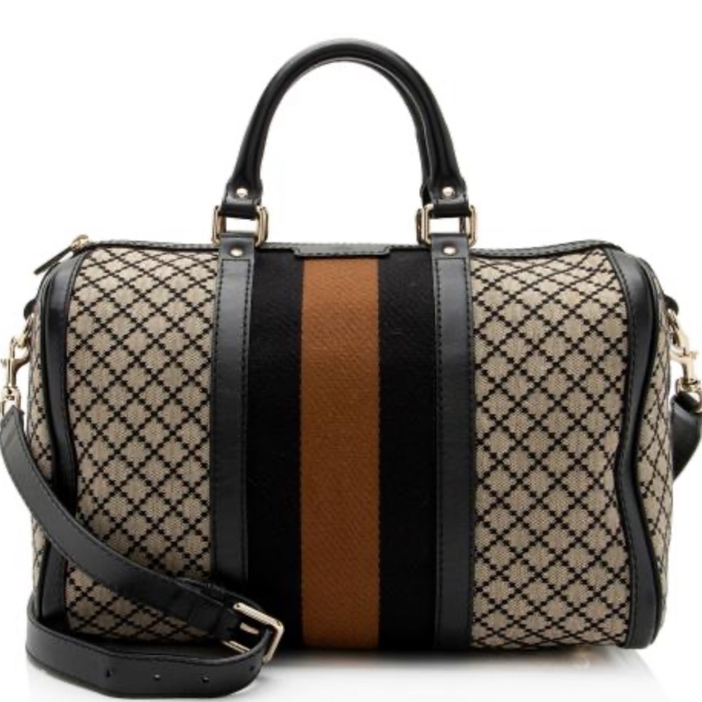 Gucci Diamante Canvas Vintage Web Joy Medium Boston Bag